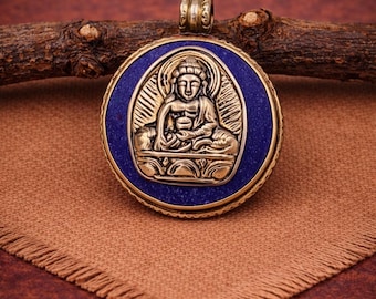 Buddha Pendant Necklace – Tibetan Spiritual Jewelry – Turquoise, Lapis Lazuli & Coral Pendant – Meditation Yoga Necklace – Ethnic Gift