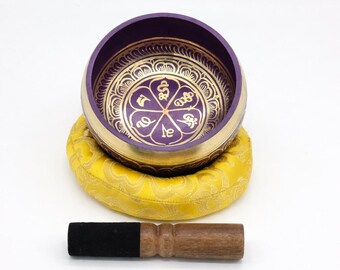 Handmade Tibetan Purple Singing Bowl Set – 4.3" Nepal Meditation Bowl, Mindfulness & Yoga Gift