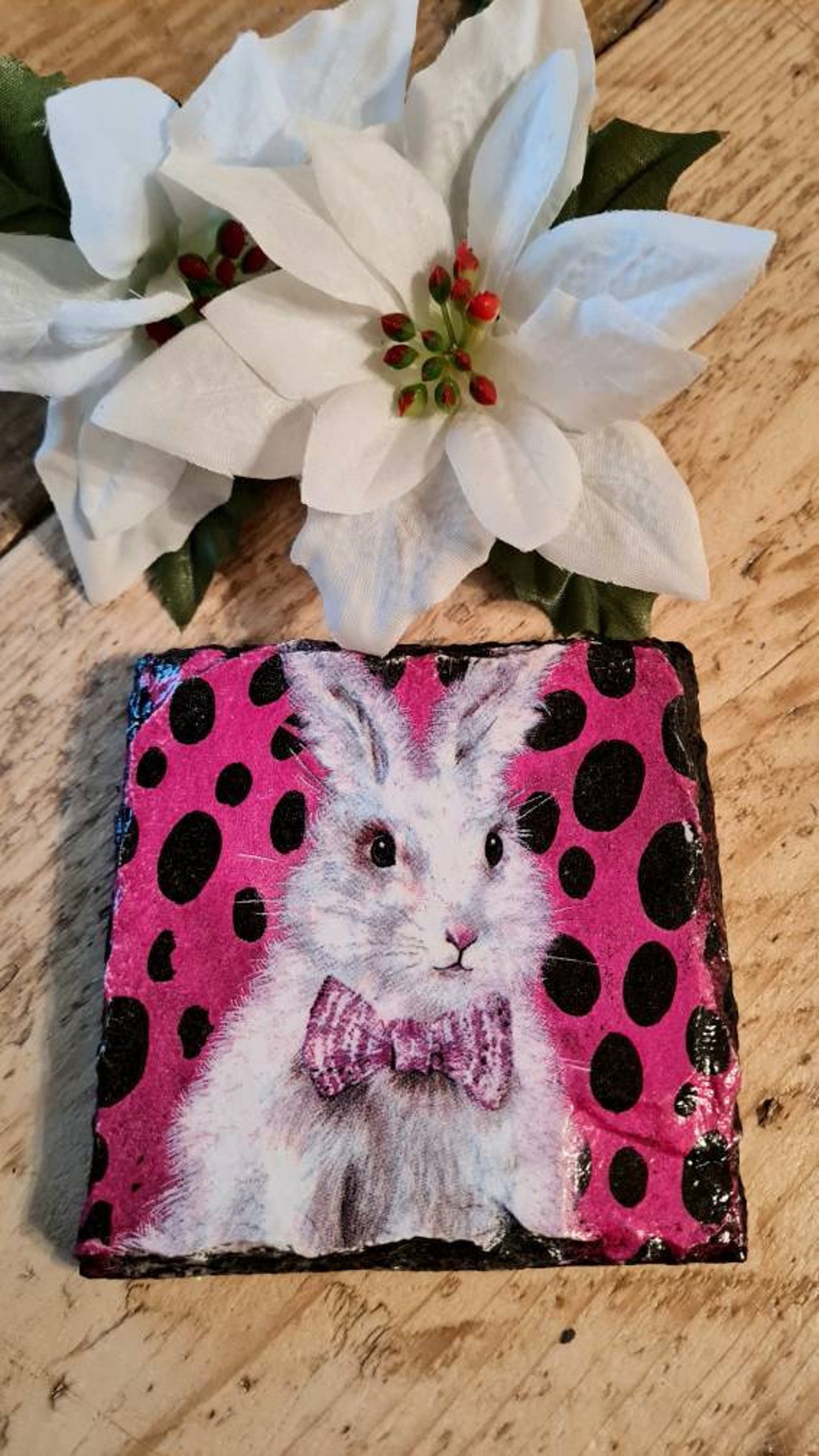 Pintado a mano y desacoplado conejo funky slate bebidas | Etsy