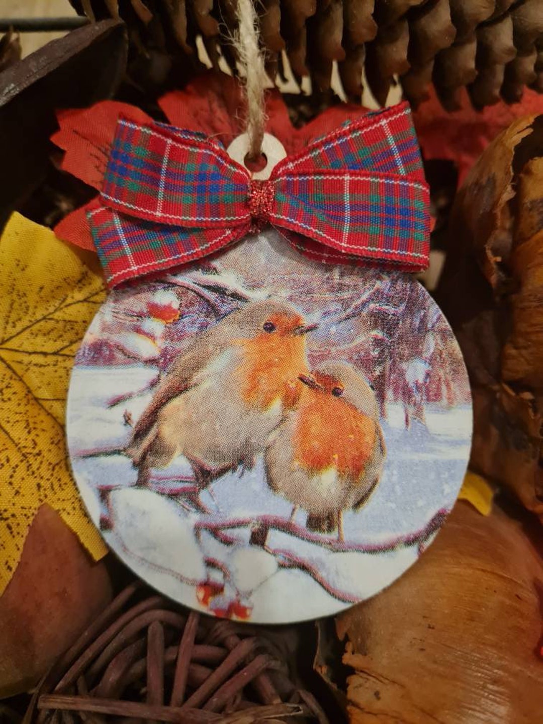 Robin Decoupaged Painted and Decoupaged Wooden Robin Couple Christmas Tree - Etsy