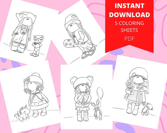 Cute Dolls Coloring Pages Printable Coloring pages Girl | Etsy