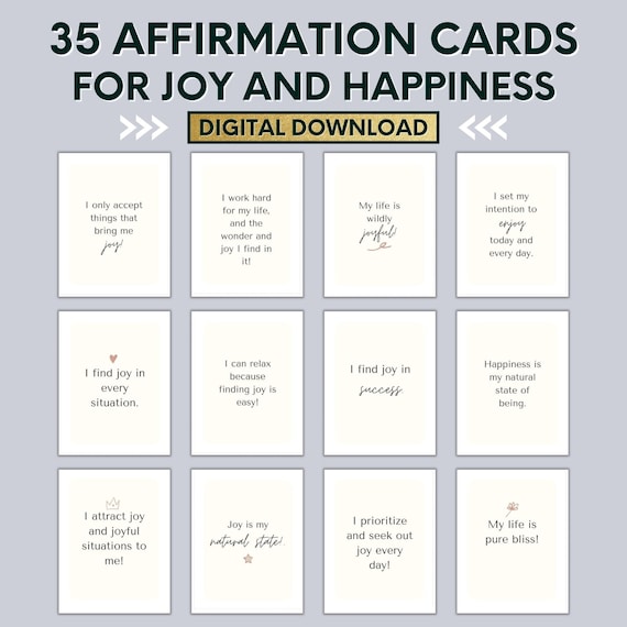 Joy Printable Affirmation Cards Affirmations for Happiness - Etsy