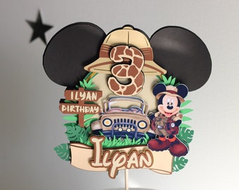 Cake Topper MICKEY SAFARI - Birthday Decoration - Mickey Mouse Birthday Cake Decoration - Mickey Safari Theme