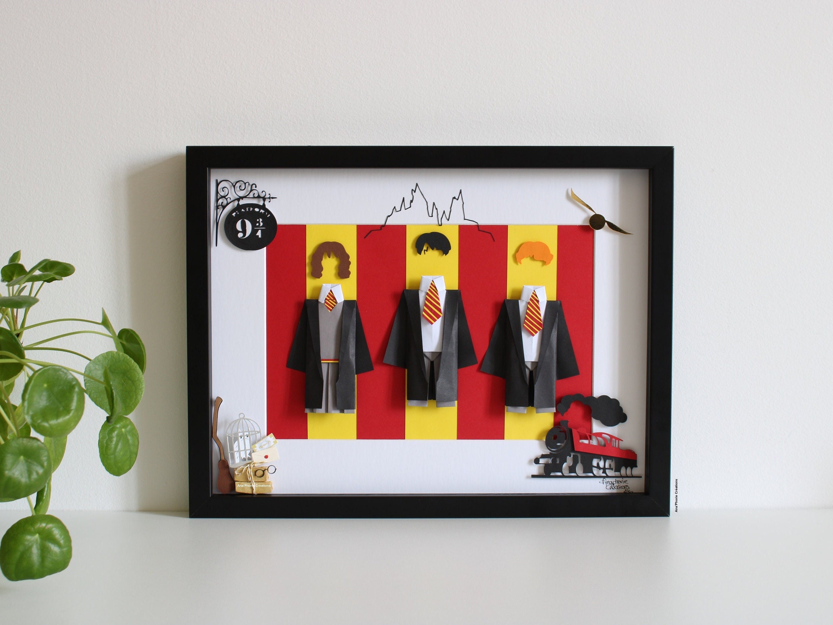 Cadre Inspiration École Des Sorciers - Papier Origami Film Harry Hermione Ron Chouette 9 3/4 Décorat