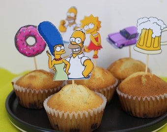 Set of 12 Toppers Simpson Cupcake - Simpson Party Decoration - Birthday Decoration - Simpson Cake Decoration - Homer Simpson