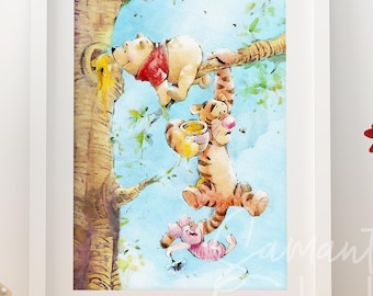 Winnie the pooh getting his honey with Tigger and Piglet. Printable Wall Art