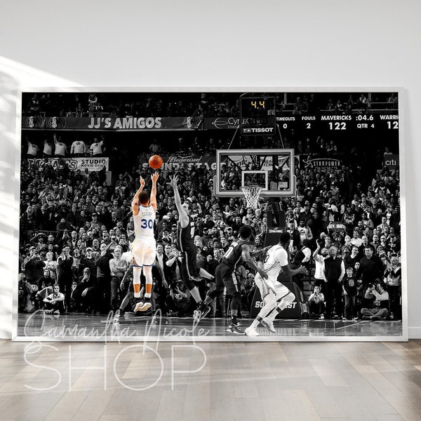 Stephen Curry Spiel gewinnen Schuss in Golden State Warriors vs Mavericks 1/3/2018. Druckbare Poster