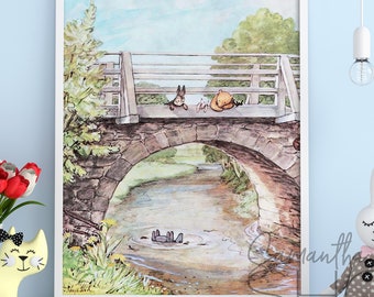 Winnie The Pooh on Stone Bridge E. H. Shepard 1957 vintage Printable wall art (large)