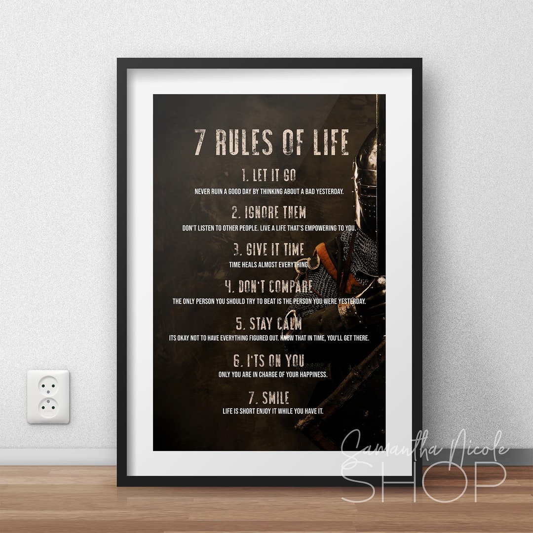 7 Rules of Life. Motivational Printable Poster Etsy