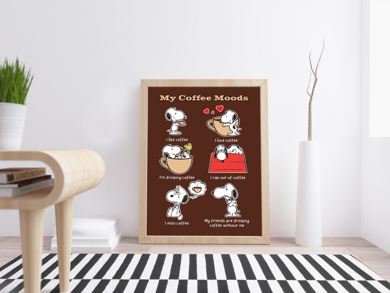 Snoopy Woodstock My Coffee Moods Printable Poster | Etsy