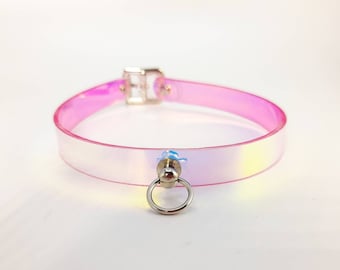 Holographic Vegan Leather O Ring Choker - Day Collar Necklace