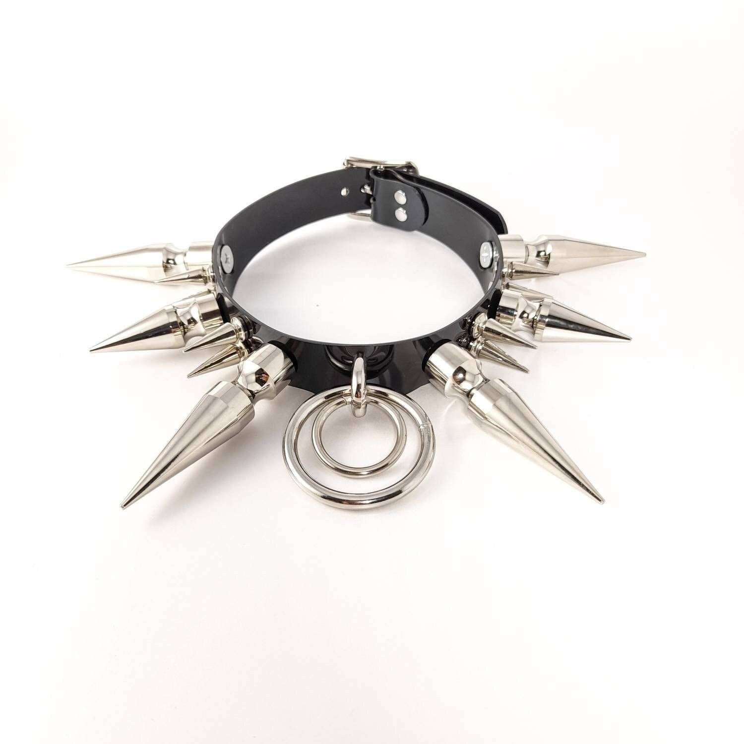 Spiked O Ring Choker / Leather Neck Collar for Men and Women / 