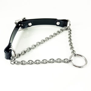 Martingale O Ring Day Collar Steel Chain Choker in Black and and Clear Vegan Leather PVC