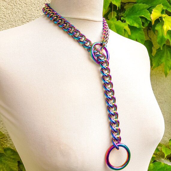 TWENTYONEAUGUST☆RAINBOW HOOP CUBAN CHAIN CHOKER TOPGRILLZ 10,14mm Polished Stainless Steel Solid Rainbow