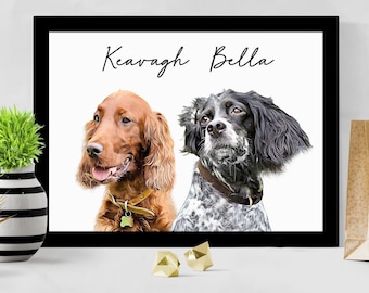 Pet portrait multiple pets, Multiple pet portrait, customized pet portrait multiple pets, pet loss gift, pet memorial, pet lover gift