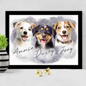 3 pets portrait, multiple dogs, multiple dog portrait, customized cat portrait multiple pets, pet loss gift, pet memorial, pet lover gift