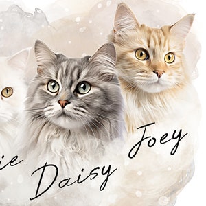 Multiple cats custom portrait, up to 4 pets, dog portrait digital cat portrait, dog lover gift, custom multiple cat customized cat portrait