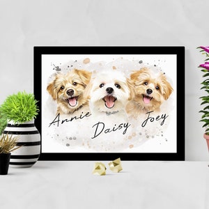 3 pets portrait, multiple dogs, multiple dog portrait, customized cat portrait multiple pets, pet loss gift, pet memorial, pet lover gift