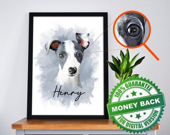 Pet Portrait Custom and Personalized. Dog portrait custom painting from photo. Pet Wall Art to Print on Poster or Canvas for gift.