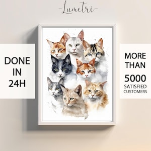 Retrato de gato, retrato de gato personalizado, presente para amantes de gatos, pintura de gato, retrato de foto, impressão de gato, pintura de gato personalizada, processamento rápido