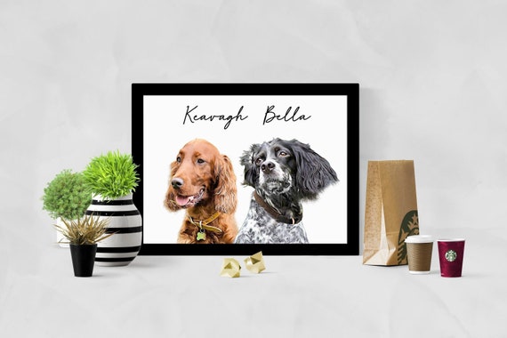 Pet portrait multiple pets, Multiple pet portrait, customized pet portrait multiple pets, pet loss gift, pet memorial, pet lover gift