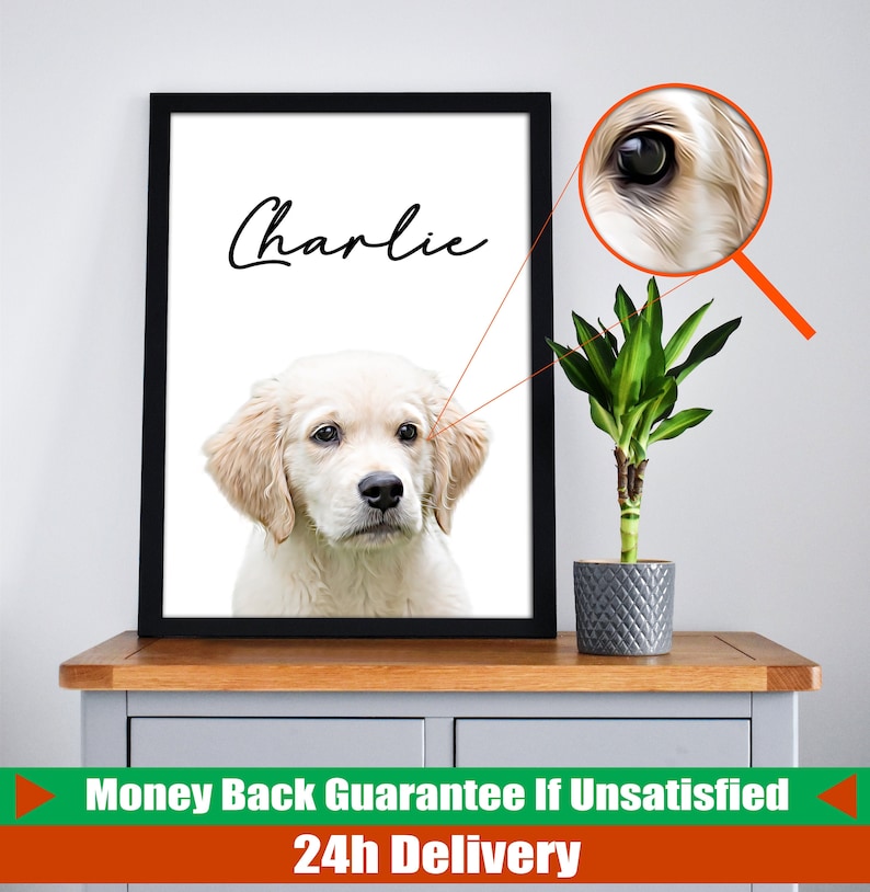 Custom Pet Portrait Framed Dog Portrait Digital Dog Art Etsy