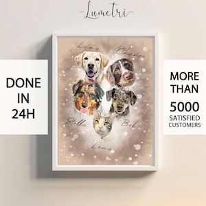 カスタムペットポートレート複数、動物の絵画、犬の記念品、犬の肖像画、犬を亡くした方への贈り物、ペットポートレートカスタム、犬のお父さんへの贈り物、ペット
