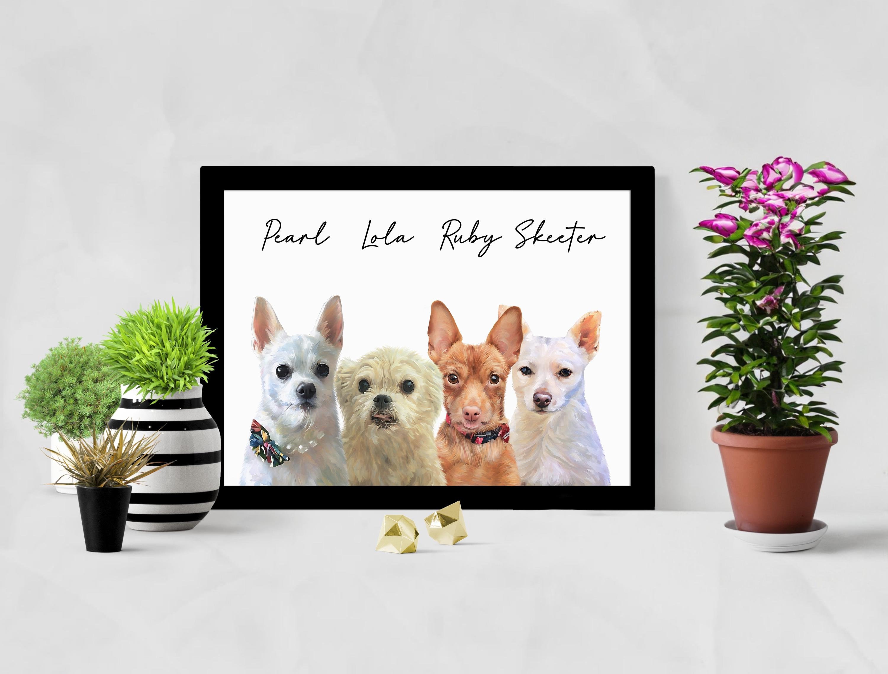 4 pets portrait, multiple pet portrait, personalized gifts, custom multiple pet, cat portrait, dog Portrait, multiple pets, pet loss gift