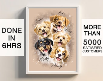 Plusieurs portraits d'animal de compagnie personnalisés, peinture animalière, cadeau commémoratif de chien, portrait de chien, cadeau perte de chien, portrait d'animal de compagnie personnalisé, cadeau de papa chien, animal de compagnie