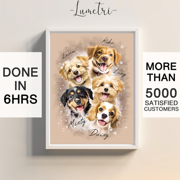 Custom pet portrait multiple, Animal Painting, dog memorial gift, Dog Portrait, loss of dog gift, Pet Portrait Custom, dog dad gift, Pet