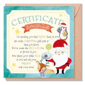 Cartão de Natal infantil/Feijão Mágico Crescente/Cartão Festivo Feijão Mágico Crescente/Lista AGRADÁVEL do Papai Noel/Cartão plantável/Cartão semeado plantável/Presente de caixa de correio