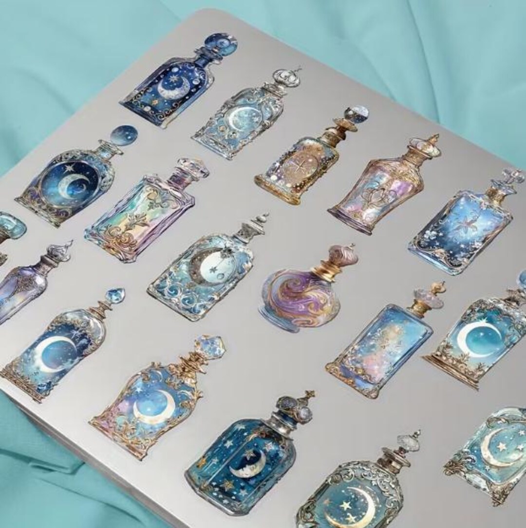 Celestial Potion Bottle Stickers – Moon & Stars Witchy Aesthetic ...
