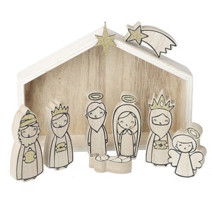Conjunto de presépio de madeira 9 peças/conjunto de presépio de madeira/conjunto de presépio/natal/decoração de natal/presente/conjunto de presépio de madeira infantil
