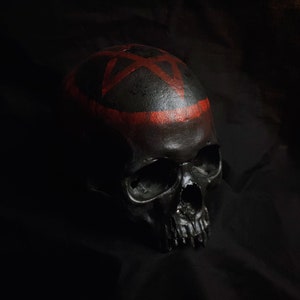 Diabhal - Human Skull Replica - Blackened and Branded - 1 to 1 Scale - Devil, Macabre, Gothic, Pentagram, Irish,Scottish.