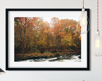 Autumn River Photo Print, Rustic Home Decor, Fall Foliage Wall Art, Broken Bow Oklahoma