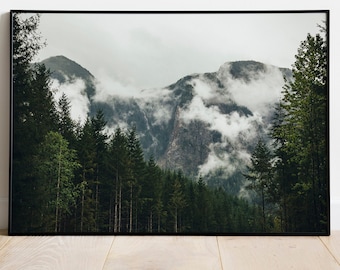 Foggy Mountain Forest Photography Print, Pacific Northwest Wall Art