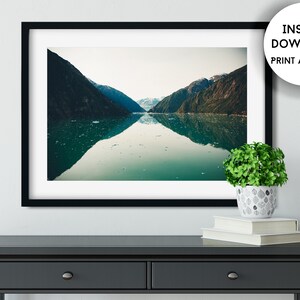 Printable Alaska Glacier Fjord Photo, Alaskan Landscape Photography Wall Art, Instant Download