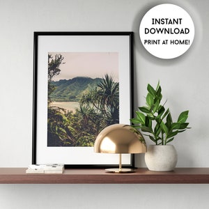 Printable Botanical Palm Tree Hawaii Wall Art Print, Oahu Hawaii, Boho Decor Download