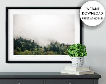 Impressão de download instantâneo da Floresta Foggy, Arte para impressão da floresta, Arte moderna da parede, Arte da parede da montanha, Foto da floresta enevoada, Skykomish, Washington