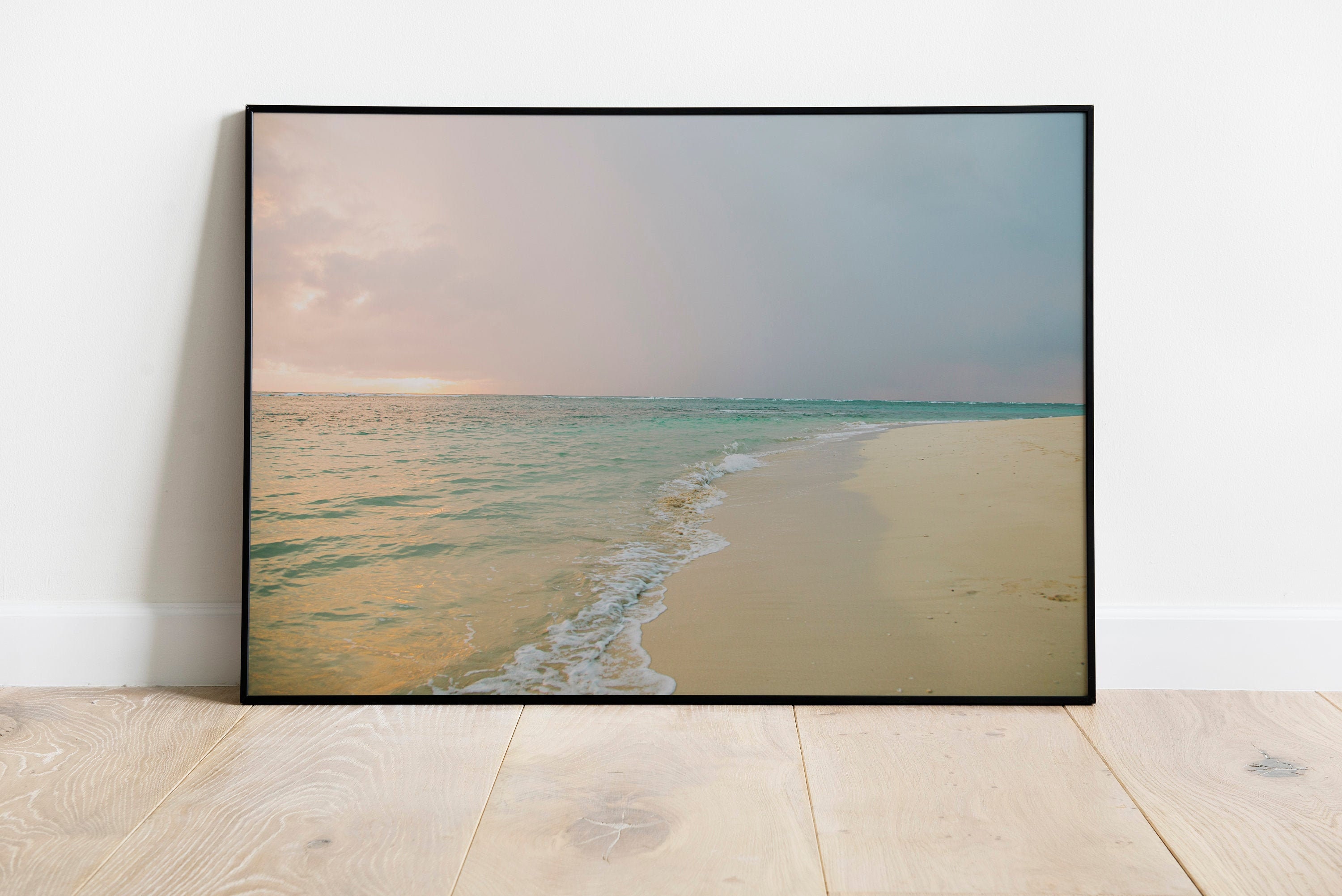 Pink Pastel Beach Wall Art, Boho Beach Decor, Oahu Hawaii Photography