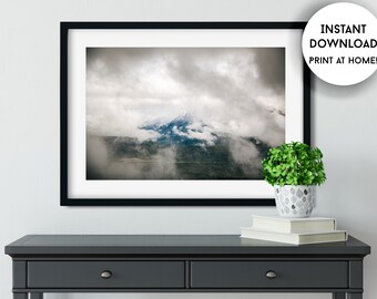 Foto imprimible de Foggy Mountain, foto de Blue Mountain, impresión de arte del noroeste del Pacífico, arte de Foggy Mountain, descarga instantánea, arte imprimible