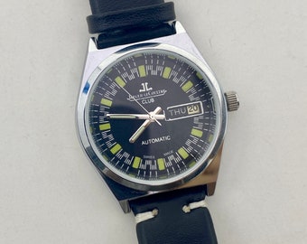 Vintage Jaeger Lecoultre Automático 25 Joyas Fecha y Día Esfera negra Movimiento suizo Reloj de pulsera para hombre