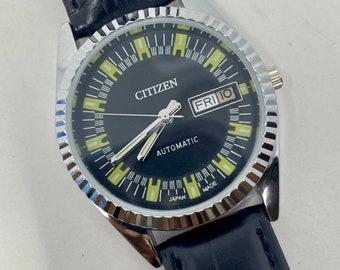 Vintage Citizen Automatic 21 Jewels day & date Black dial japan made Men's Wrist watch