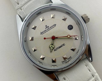 Vintage Jaeger Lecoultre Automático 25 Joyas Fecha Esfera Blanca Movimiento Suizo Reloj de pulsera para hombre