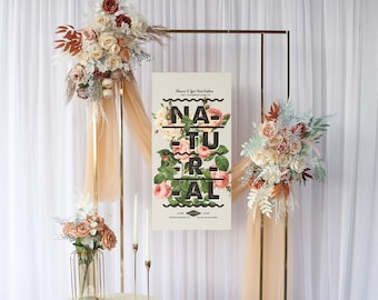 Gold Wedding Arch Backdrop: Flower Stand, Welcome Sign Display