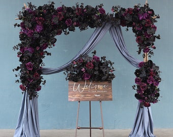Black & Purple Rose Flower Arrangement: Wedding Arch Decor