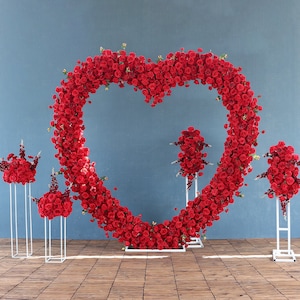 Red Heart Shaped Flower Row Flower Stand Set Flower Arrangement Wedding Background Arch Party Stage Props Home Decor