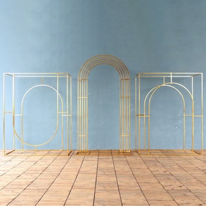 Wedding Arch Stage Truss Shiny Gold Arch Decor Party Props Cuboid Curved Arches Gold Plated Stand Screens Flower Stand