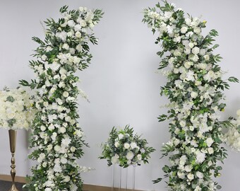 Wedding Flower Arrangement Moon Background Decoration Artificial White Rose Green Leaves Flower Table Centerpiece