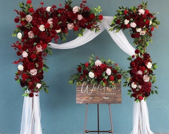Wedding flower arrangement, Burgundy rose, Flower row, Dirty pink, Wedding background decoration, Wedding arch props, Party decorations